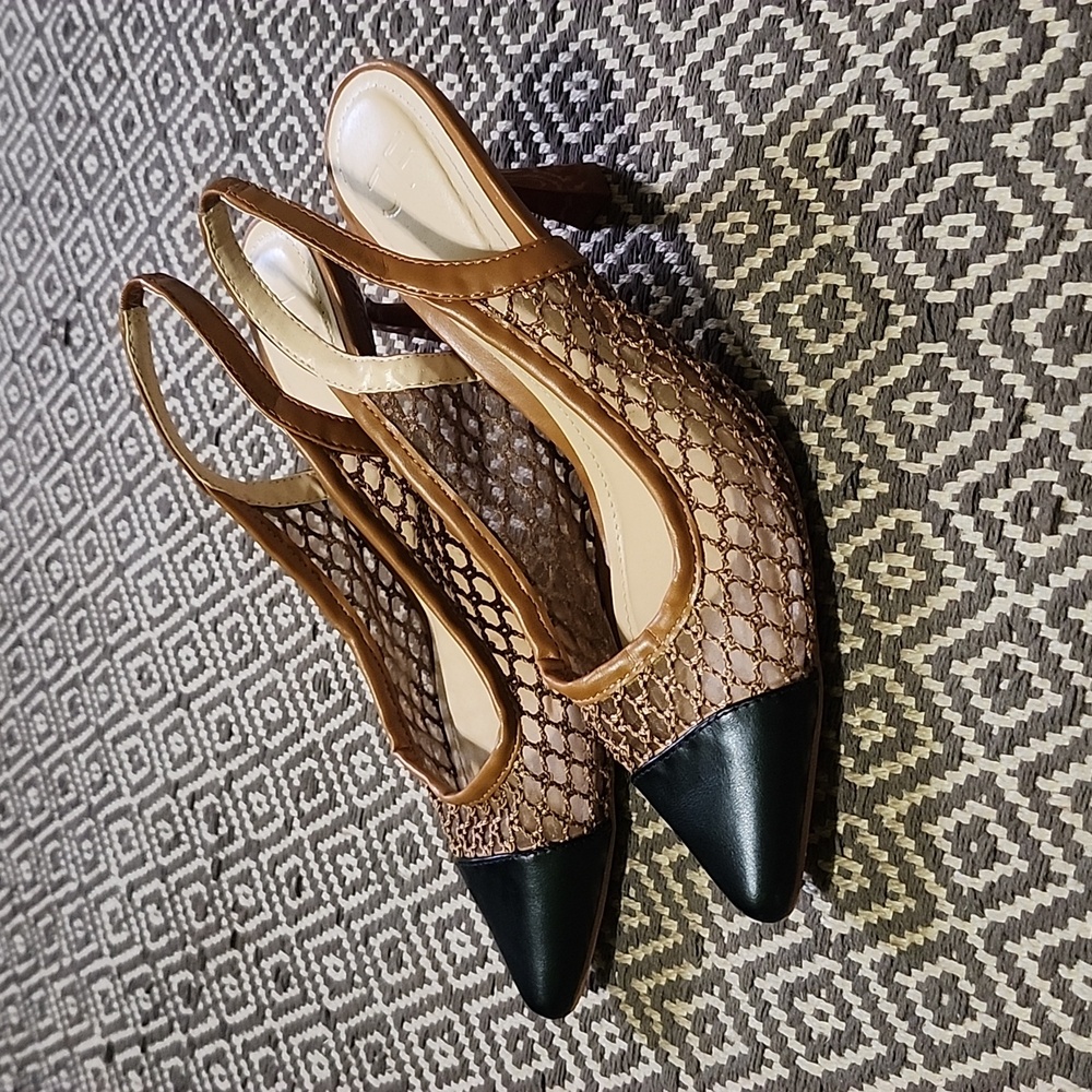 Brown & Black Mesh Slingbacks